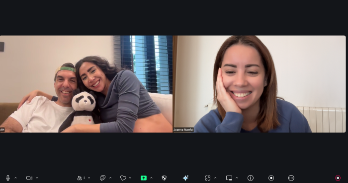 Joanna Nawfal on a video call with a mother from Sophia Maternity